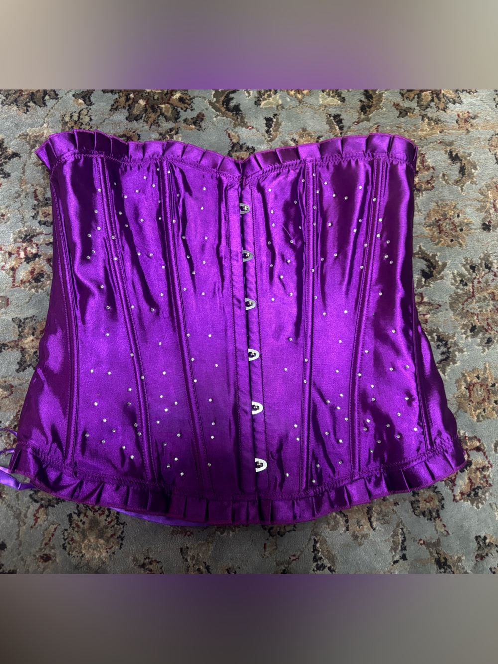 Purple Satin Corset Top with Rhinestones